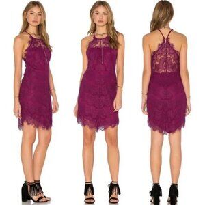 Free People‎ She's Got It Raspberry Purple Dress Size XS Lace Bohemian Eyelash